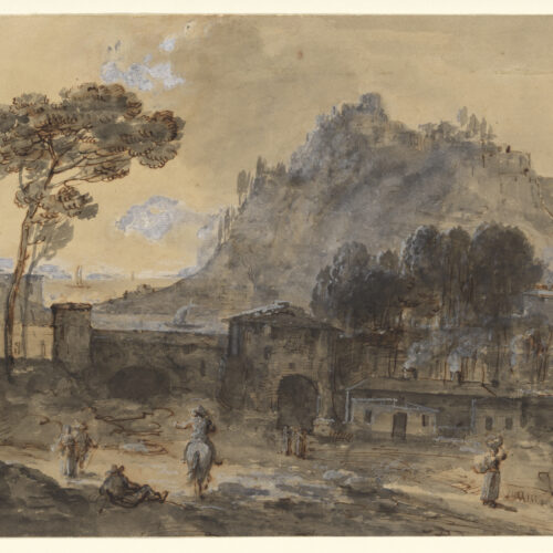 Classical Landscape a Town and a Mountain by the Coast