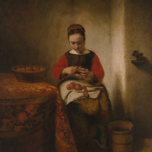 Young Woman Pealing Apples